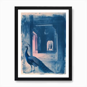 Blue Peacock In A Palace Cyanotype Inspired Art Print