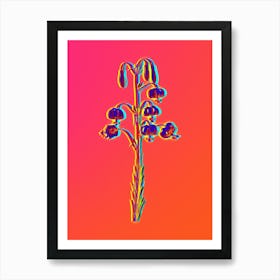 Neon Lilium Pyrenaicum Botanical in Hot Pink and Electric Blue n.0576 Art Print