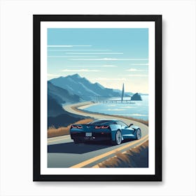 A Chevrolet Corvette In The Pacific Coast Highway Car Illustration 2 Art Print