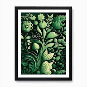 Green and Black Abstract Botanical Art Print