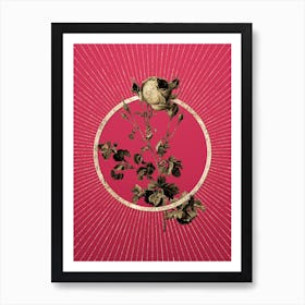 Gold Celery Cabbage Rose Glitter Ring Botanical Art on Viva Magenta n.0355 Art Print