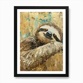 Sloth Gold Effect Collage 2 Art Print