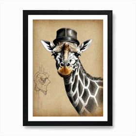 Giraffe In Hat Art Print