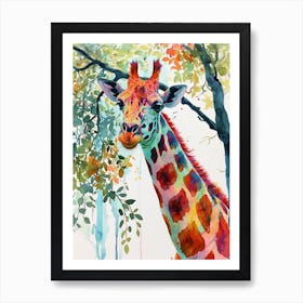 Giraffe In The Tree Watercolour 3 Art Print