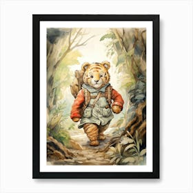 Tiger Illustration Hiking Watercolour 1 Art Print