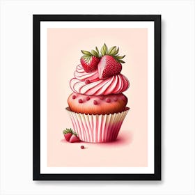 Strawberry Cupcakes, Dessert, Food Retro Drawing Art Print