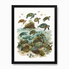 Sea Turtle Underwater Illustration Watercolour 2 Art Print