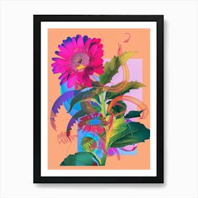 Gerbera Daisy 2 Neon Flower Collage Art Print