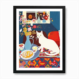 Tea Time With A Egyptian Mau Cat 1 Art Print