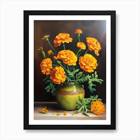Marigolds In A Vase Art Print