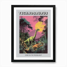 Dinosaur In Jurassic Moonlit Landscape Poster Art Print