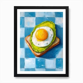 Avocado Egg On Toast Blue Checkerboard 4 Art Print