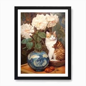 Amaryllis With A Cat 2 Art Nouveau Style Art Print