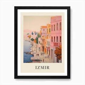 Izmir Turkey 4 Vintage Pink Travel Illustration Poster Art Print
