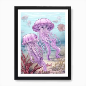 Mauve Stinger Jellyfish Illustration 1 Art Print