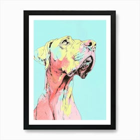 Pastel Blue Dog Line Watercolour Illustration Art Print