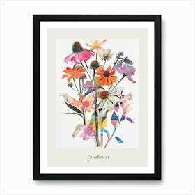 Coneflower 2 Collage Flower Bouquet Poster Art Print