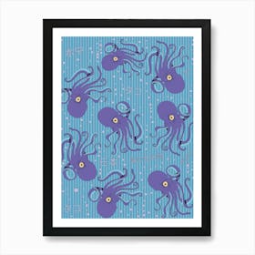 Vintage Blue Octopus Pattern Art Print