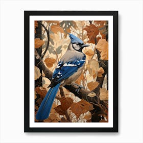 Dark And Moody Botanical Blue Jay 1 Art Print