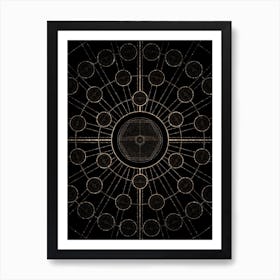 Geometric Glyph Radial Array in Glitter Gold on Black n.0417 Art Print