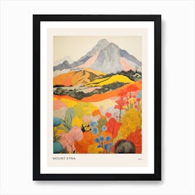 Mount Etna Italy 2 Colourful Mountain Illustration Poster Art Print