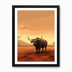 African Buffalo In The Savannah Painting 2 Art Print
