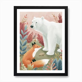 Polar Bear And A Fox Storybook Illustration 4 Art Print