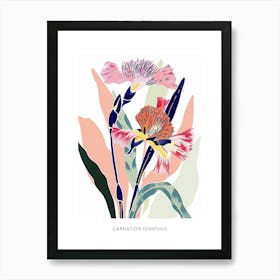 Colourful Flower Illustration Poster Carnation Dianthus 4 Poster