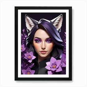 Low Poly Floral Fox Girl, Purple (18) Art Print