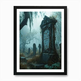 An Eerie Signboard Covered In Peeling Paint Sits Rusted At The Entrance Of An Abandoned Cemetery Shr (6) Art Print