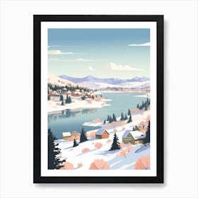 Vintage Winter Travel Illustration Big Bear Lake California 1 Art Print