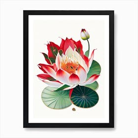 Red Lotus Decoupage 2 Art Print