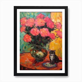 Chrysanthemums With A Cat 3 Fauvist Style Painting Art Print