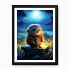Hedgehog In The Moonlight Art Print