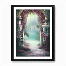 Garden Fantasy Fairyland Dream Dreamlike Alter Archway Vines Wedding Love Romantic Nature Scene Roman Grecian Pillars Statues Fantastic Magic Setting Pathway Entrance Arch Door Art Print