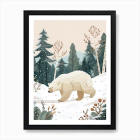 Polar Bear Walking Through A Snow Covered Forest Storybook Illustration 4 Art Print