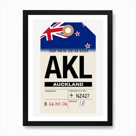 Auckland (AKL) New Zealand Vintage Airline Luggage Tag Art Print