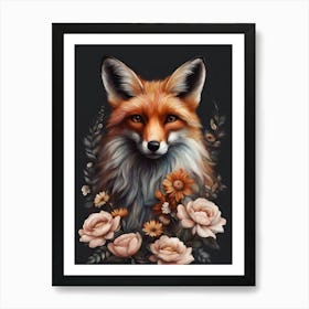 Fox in flowers Moody art Art Print