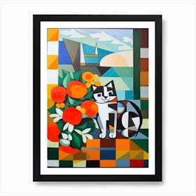 Lilies With A Cat 1 Cubism Picasso Style Art Print