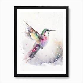 Hummingbird In Snowfall Cute Neon 2 Art Print