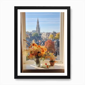 Window View Of Brussels Belgium In Autumn Fall, Watercolour 3 Art Print