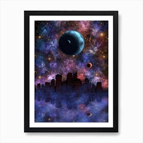 Arcerebus Nebula and Night Cityscape Art Print