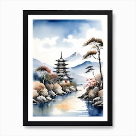 Japanese Landscape Watercolor Painting (79) Art Print