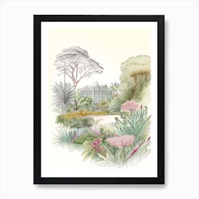 Royal Botanic Gardens, Melbourne, Australia Vintage Pencil Drawing Art Print