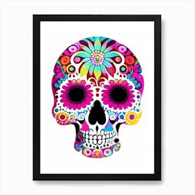 Skull With Psychedelic Patterns 3 Pink Kawaii Art Print