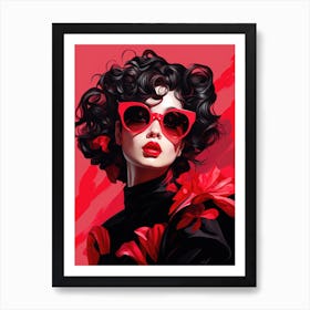 Woman In Red Sunglasses Art Print