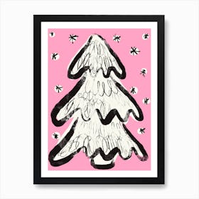 Christmas Tree And Snow (Pink) Art Print