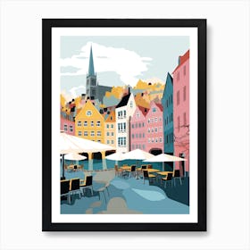 Bergen, Norway, Flat Pastels Tones Illustration 1 Art Print