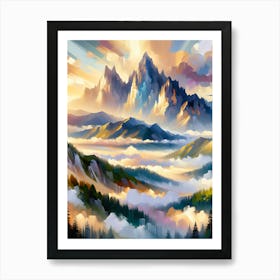 Misty Mountain Peacks 1 Art Print