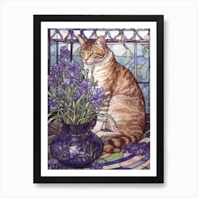 Lavender With A Cat 1 Art Nouveau Style Art Print